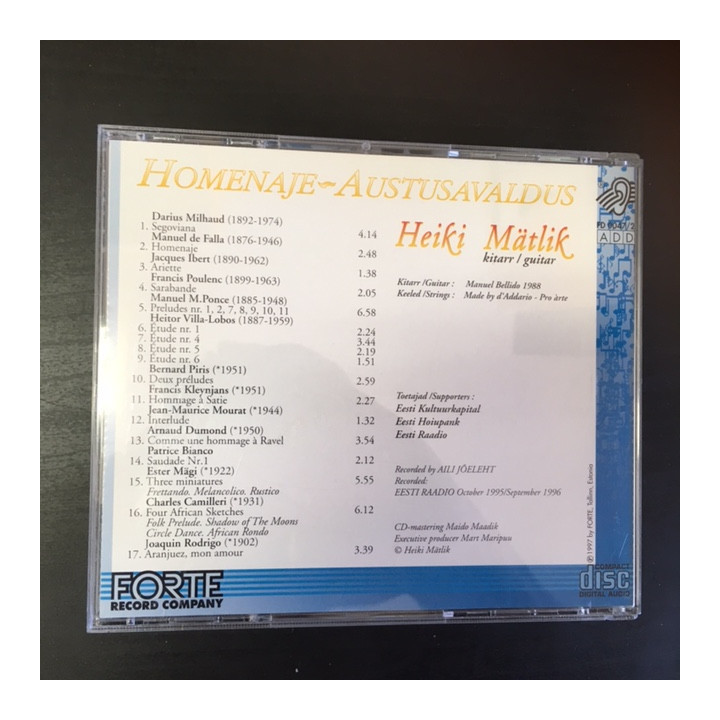 Heiki Mätlik - Homenaje / Austusavaldus CD (M-/M-) -klassinen-