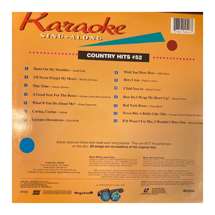 Karaoke Sing-Along - Country Hits 52 LaserDisc (VG+/VG+) -karaoke-