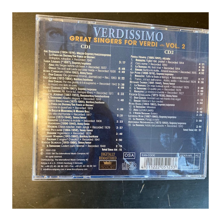 Verdi - Great Singers For Verdi Vol.2 2CD (VG+/VG+) -klassinen-