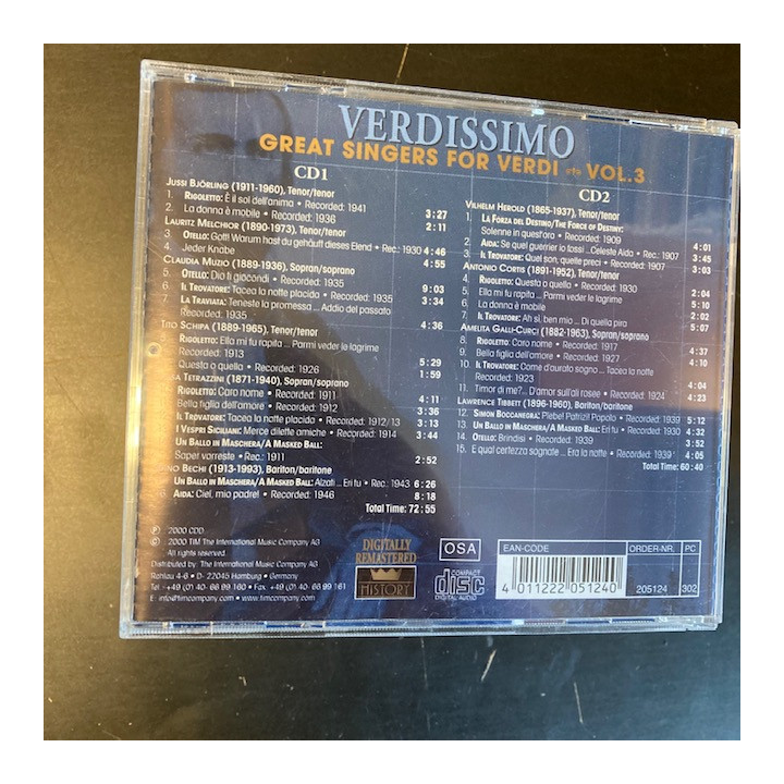 Verdi - Great Singers For Verdi Vol.3 2CD (VG+-M-/M-) -klassinen-