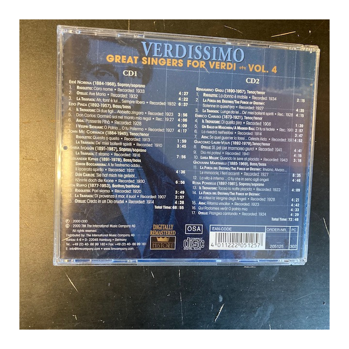 Verdi - Great Singers For Verdi Vol.4 2CD (M-/VG+) -klassinen-