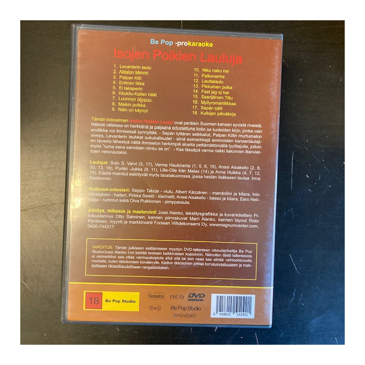 Isojen poikien lauluja (prokaraoke) DVD (M-/VG+) -karaoke-
