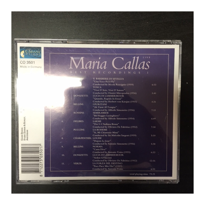 Maria Callas - Best Recordings 1 CD (VG+/M-) -klassinen-