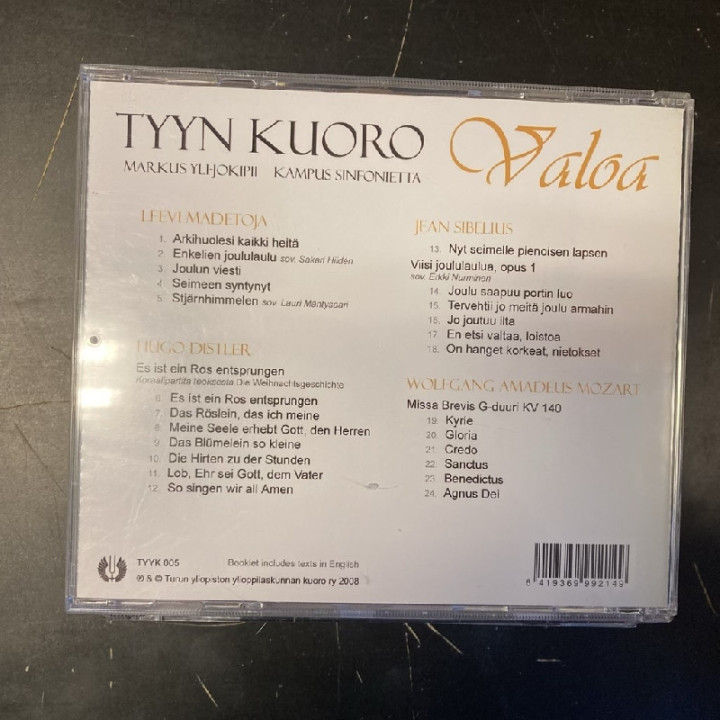 TYYN Kuoro - Valoa CD (VG+/VG+) -joululevy-