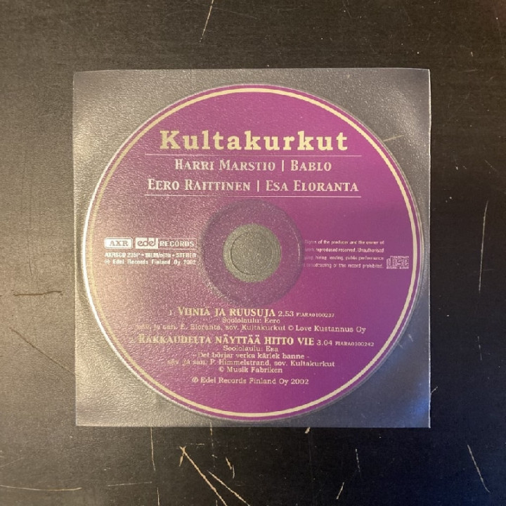 Kultakurkut - Viiniä ja ruusuja / Rakkaudelta näyttää hitto vie PROMO CDS (M-/-) -pop rock-