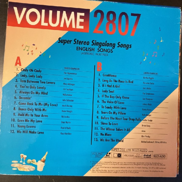 Super Stereo Singalong Songs - Classic English Songs Volume 2807 LaserDisc (VG/VG) -karaoke-