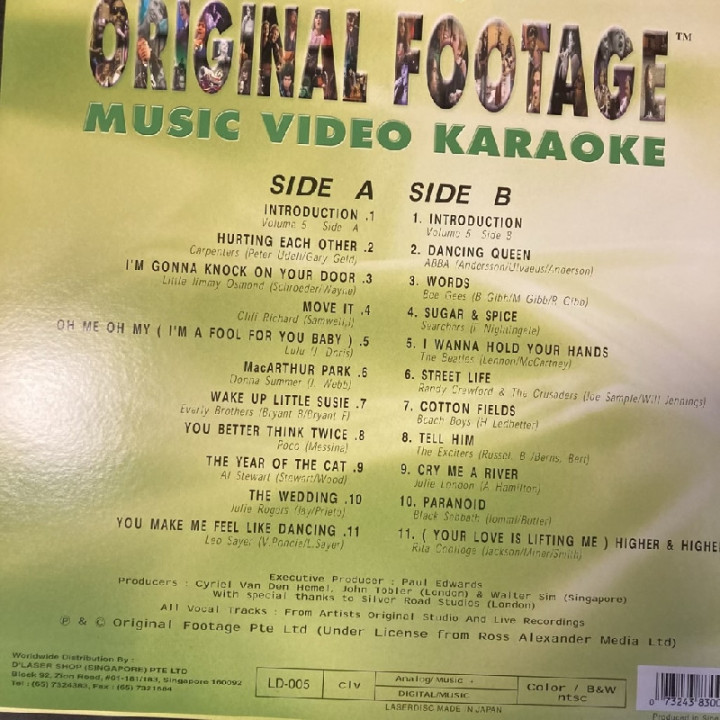 Original Footage - Music Video Karaoke Volume 5 LaserDisc (VG+/M-) -karaoke-