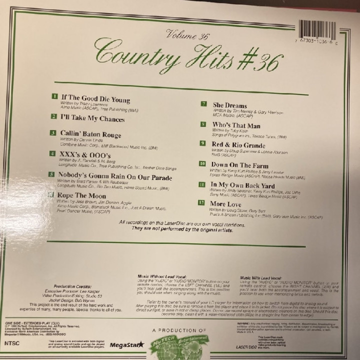 NuTech Entertainment - Country Hits 36 LaserDisc (VG+-M-/M-) -karaoke-
