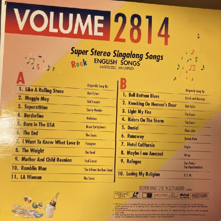 Super Singalong Stereo Songs - English Rock Songs Volume 2814 LaserDisc (VG+/VG+) -karaoke-