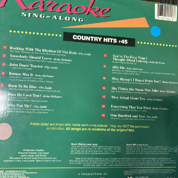 NuTech Entertainment - Country Hits 45 LaserDisc (VG+/VG+) -karaoke-