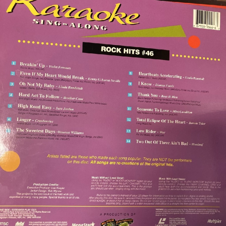 NuTech Entertainment - Rock Hits 46 LaserDisc (VG+/VG+) -karaoke-