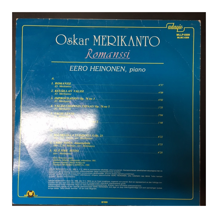 Eero Heinonen - Merikanto: Romanssi LP (VG+/VG+) -klassinen-