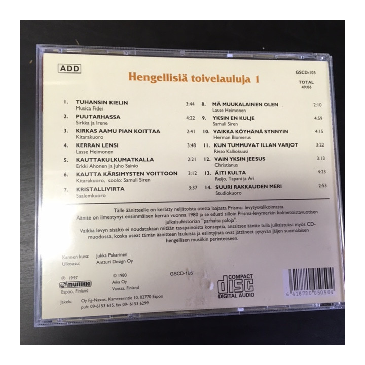 V/A - Hengellisiä toivelauluja 1 CD (VG+/M-)