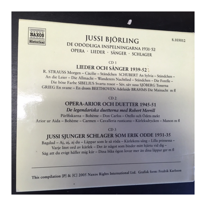 Jussi Björling - De odödliga inspelningarna 1931-52 3CD (M-/VG+-M-) -klassinen-