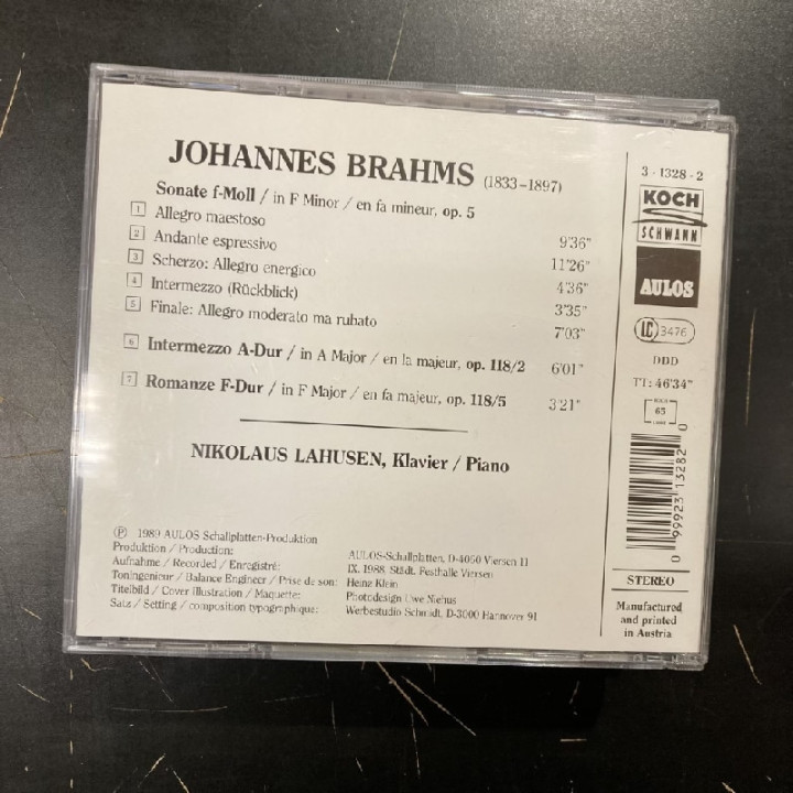 Nikolaus Lahusen - Brahms: Sonate Op.5 / Intermezzo Op.118,2 / Romanze Op.118,5 CD (M-/M-) -klassinen-