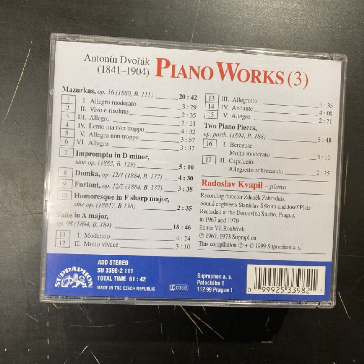 Radoslav Kvapil - Dvorak: Piano Works (3) CD (M-/M-) -klassinen-