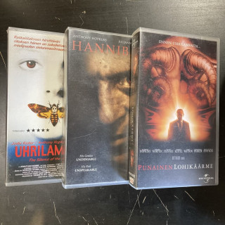 Uhrilampaat / Hannibal / Punainen lohikäärme VHS (VG+/M-) -jännitys-