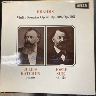 Julius Katchen & Josef Suk - Brahms: Violin Sonatas Op.78, Op.100, Op.108 (UK/1967) LP (VG+/VG) -klassinen-