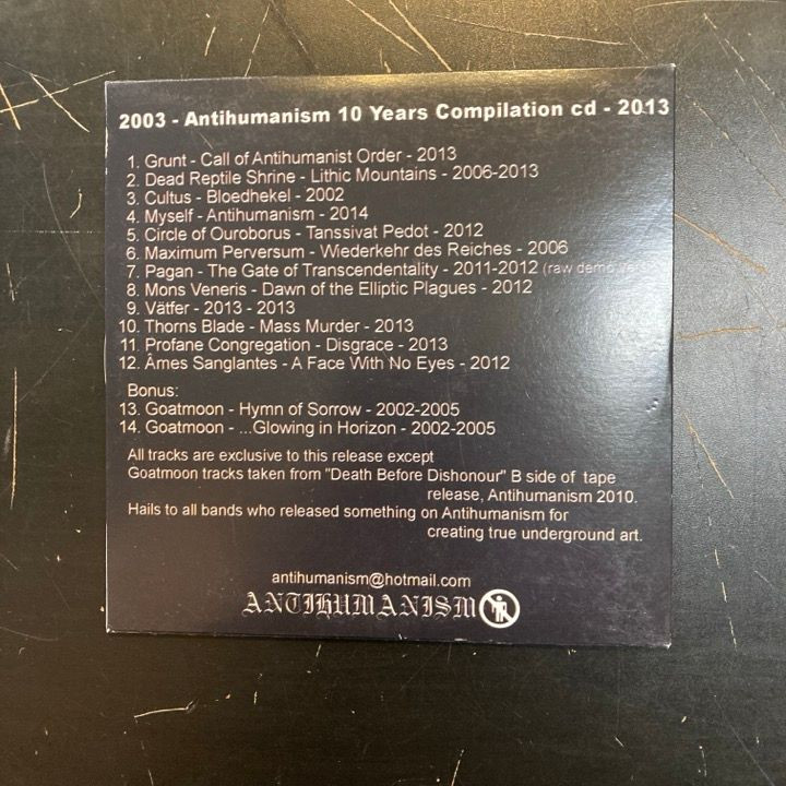 V/A - Antihumanism (10 Years Compilation) CD (VG+/VG+)