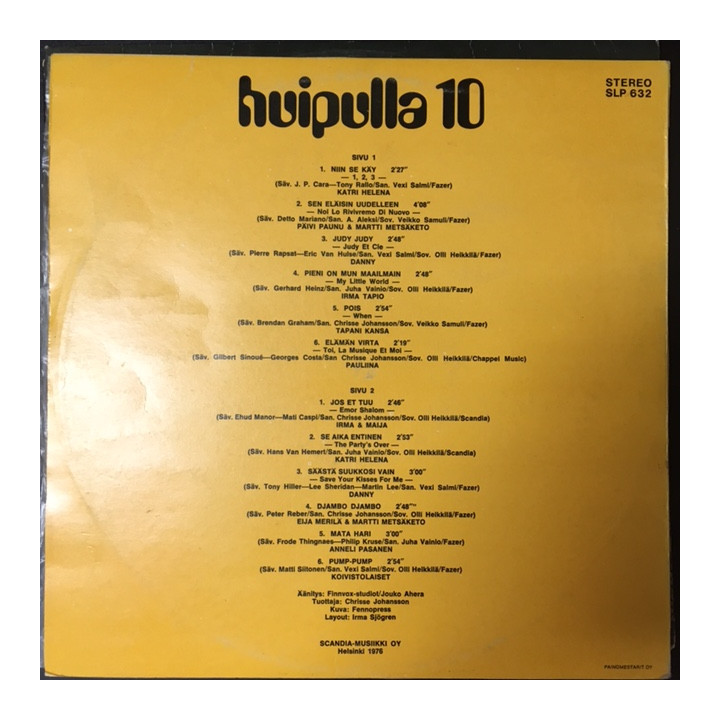 V/A - Huipulla 10 (Eurovisio Special) LP (VG+/VG+)