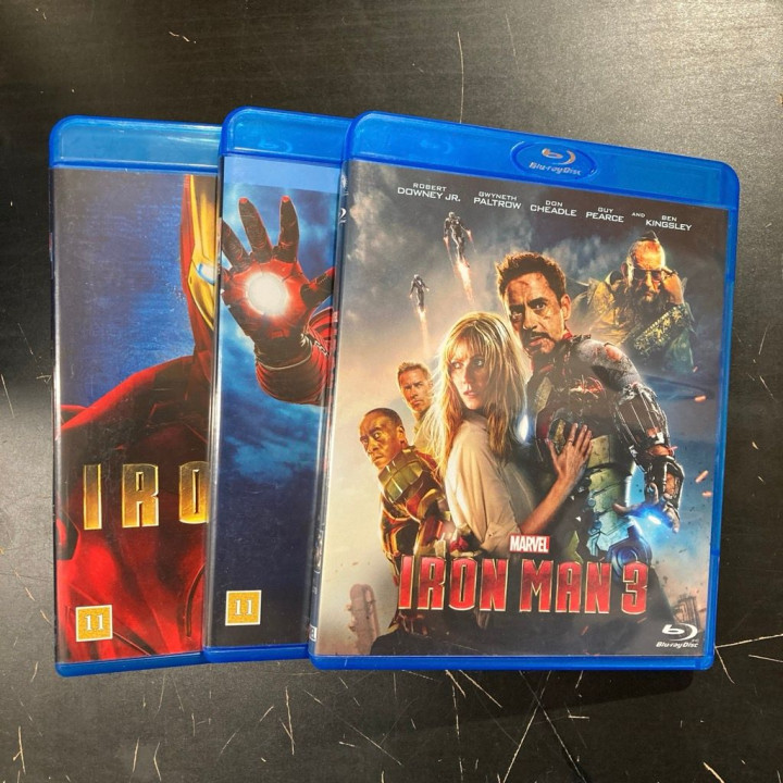 Iron Man 1-3 Blu-ray (M-/M-) -toiminta/sci-fi-