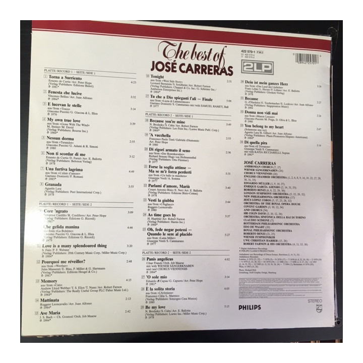 Jose Carreras - The Best Of 2LP (M-/VG+) -klassinen-