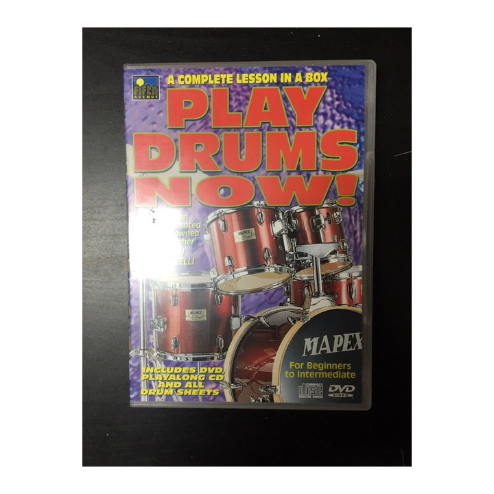 Toni Cannelli - Play Drums Now! DVD+CD (VG-M-/M-) -opetus dvd- (ei suomenkielistä tekstitystä)