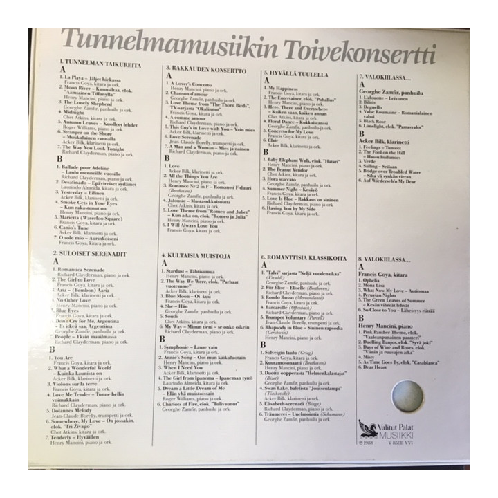 V/A - Tunnelmamusiikin toivekonsertti 8LP (VG+-M-/VG+)