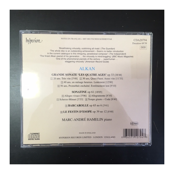 Alkan - Grande Sonate / Sonatine / Le Festin d'Esope CD (M-/VG+) -klassinen-